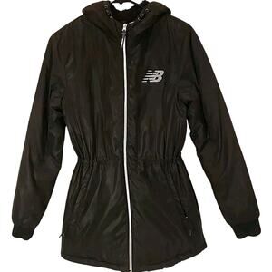 New Balance Full Zip Hooded Sherpa Lined Jacket Coat Black Womens Small COZY!!!